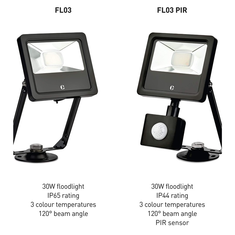 Collingwood FLOODLIGHT Spotlight 30W with OR Without PIR FL03. Colour
