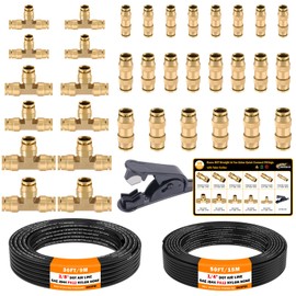 CheeMuii 35 PCS Brass DOT Air Line Fittings with 50FT 1/4" and 30FT 3/8" DOT Air Line Kit DOT Push Lock Air Fittings Quick Connect Fittings with Pneumatic Tubing Set