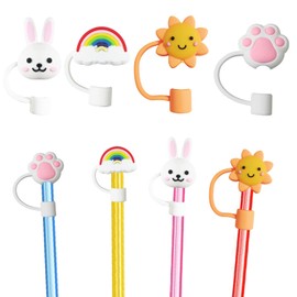 Straw Covers Cap, Cute Silicone Straw Covers, Straw Protectors, Portable Straw Tips Cover, Soft Silicone Reusable Straw Lid for 6-8 mm Straws, Drinking Straw Covers Cap Lids, 4 Packs