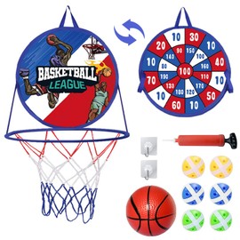 Mini Basketball Hoop for Kids, 2 in 1 Dart Board Toy with Indoor Basketball Hoop Wall Mounted, Sports Fun Throwing Toys Party Favors Birthday Gift for Boys Girls 3-12