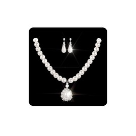 Ushiny Faux Pearl Jewellery Set Necklace Bracelet Earrings Bridal Wedding Necklace Jewelry Accessories for Women and Girls, Gemstone Alloy Steel, Pearl