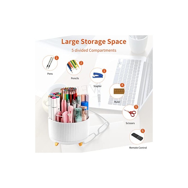 360° Rotating Desk Pencil Holder with 5 Compartments