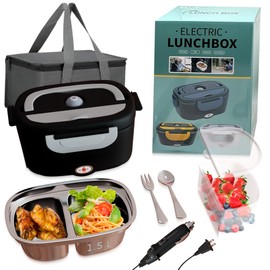 AM- Heated Lunch Box for Adults - 40W Electric Lunch Box Ultra Quick Self Heating Lunch Box 12V/220V/110V Stainless Steel Lunch Box for Office