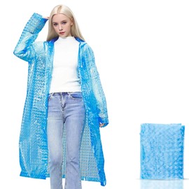 TonJin 1 Pack Rain Ponchos for Adults Reusable, New upgraded Thickened EVA Travel Raincoat Jacket with Hoods and Sleeves, 3D Blue Waterproof Capes Ponchos for Men Women Outdoor Hiking Camping