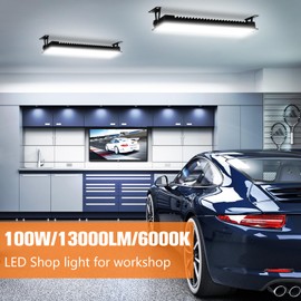 OOOLED 2 Pack LED Shop Lights, 100W 13000LM 6000K Super Bright LED Work Light, IP66 Waterproof Flood Light Outdoor with Plug, LED Shop Lights for Workshop, Garage, Shop, Outdoor