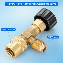 R410 Refrigerant Charging Valve, Safety Flow Control Ball Valve, Brass Low Loss HVAC Fittings for R410 AC Manifold, Mini Split Air Conditioner Tool (5/16'' Male x 5/16'' Female)