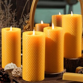 4pcs Beeswax Candles - 2.8x6inchs Hand-Rolled Beeswax Pillar Candles, 180 Hours Long Burning Handmade Unscented Candles Honeycomb Bees Wax Candle for Home, Prayer