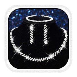 Reaky Rhinestone Necklaces Sets Silver Crystal Earring and Necklace Bridal Jewelry Wedding Accessories for Women