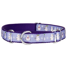 Country Brook Petz - Christmas Snowman Ribbon Martingale Dog Collar (3/4 Inch, Medium)