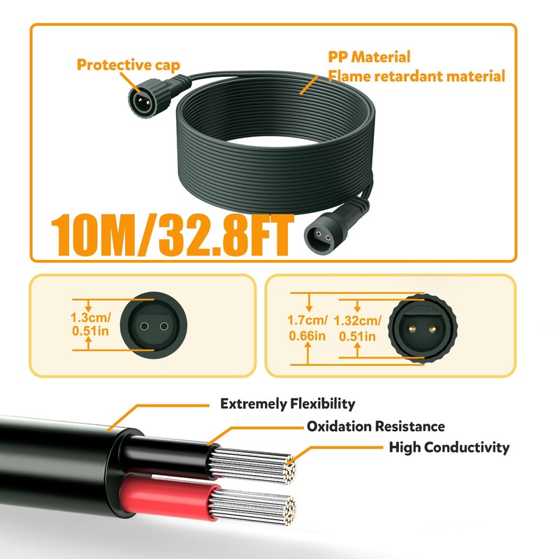 cshare Extension Cords for String Lights Inflatable Decorations, 2 Pin