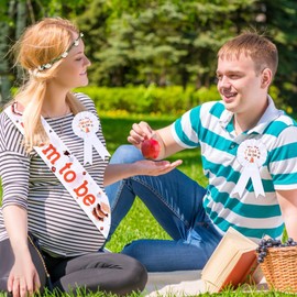 Serencatcher Camping Baby Shower Decorations, Smores Decorations Mom to Be Maternity Sash Mom Dad to Be Button Tinplate Badge Pin Flower Crown Headband for Smores Campfire Gender Reveal Party