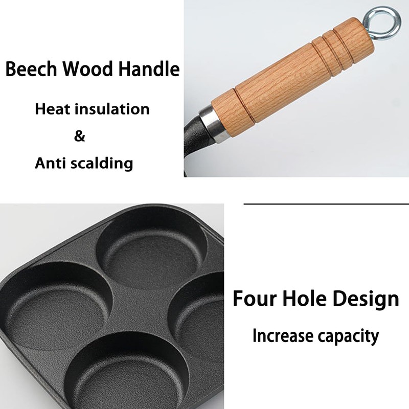 JUSTUP Nonstick Frying Pan,4-Cup Cast Iron Egg Pan Divided Grill
