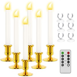 Window Candles, Ronxs LED Taper Candles with Timer, Flickering Flameless Candles with Remote Battery Operated Candles, Indoor Christmas Decorations (6 Pcs Gold)