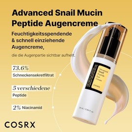 COSRX Snail Peptide Eye Cream with 73.7% Snail Slime and Hyaluronic Acid - Brightening Anti-Ageing Korean Eye Cream Against Fine Lines and Dark Circles, 25 ml, Korean Skincare