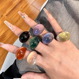 Resin Chunky Ring for Women Transparent Acrylic Chunky Rings Chunky Acrylic Ring Multicolor Knuckle Plain Ring Fashion Y2k Ring Statement Rings Cute Acrylic Chunky Ring Summer Beach Ring Jewelry (White)