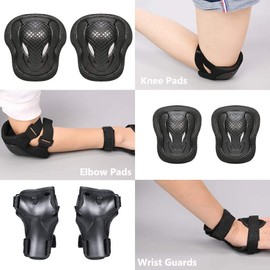 Kids Bike Helmet Set, CPSC Certified with Knee Pads Elbow Pads Wrist Guards,Adjustable Helmet for Ages 3-5-8-15 Toddler Kids&Youth,Bicycle Skateboarding (Black, Medium (8-15 Years))