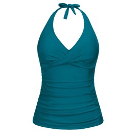 Tempt Me Women’s Teal Tankini Top Halter Tummy Control Swim Tops Only Twist Front V Neck Bathing Suit No Bottom L