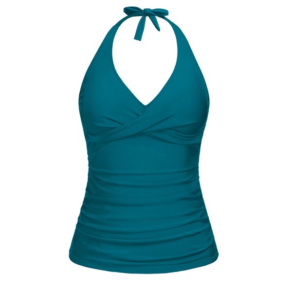 Tempt Me Women’s Teal Tankini Top Halter Tummy Control Swim