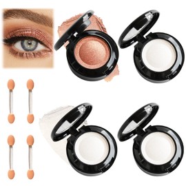 4pcs White Eyeshadow Single,Brown Eyeshadow,White Eyeshadow Single,Highly Pigmented,Long-Lasting and Sweat-Proof,with a Fine Texture.Suitable for Performance Makeup,with 4 Eyeshadow Brushes