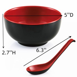 FISDEN 10 Pack Miso Soup Bowl with Spoon, Unbreakable Melamine Noodle Soup Bowls, 16 Oz BPA-Free Cereal Rice Bowl Japanese Restaurant Dinnerware for Salad, Udon