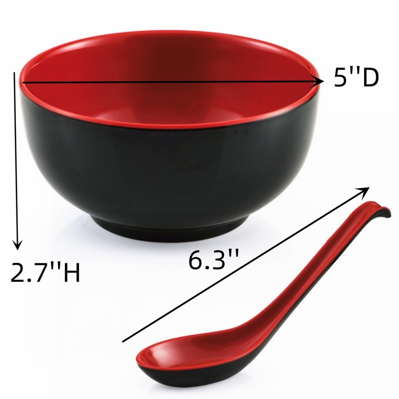 FISDEN 10 Pack Miso Soup Bowl with Spoon, Unbreakable Melamine