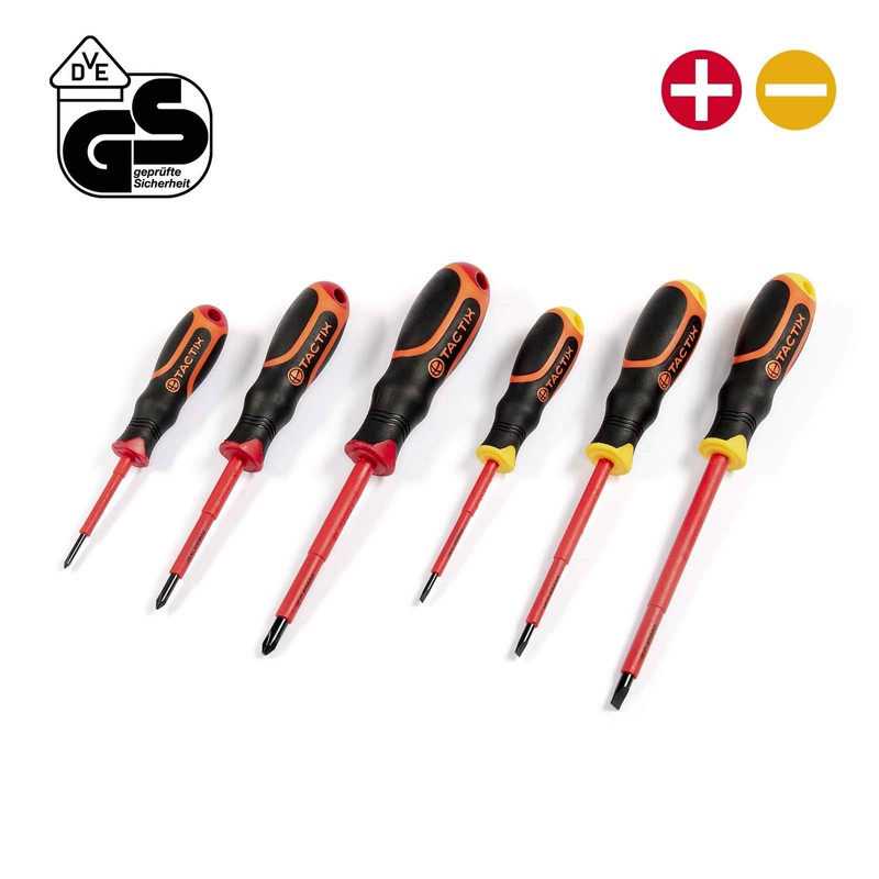 TACTIX VDE Screwdriver Set 6-Piece Phillips Slotted GS Tested up