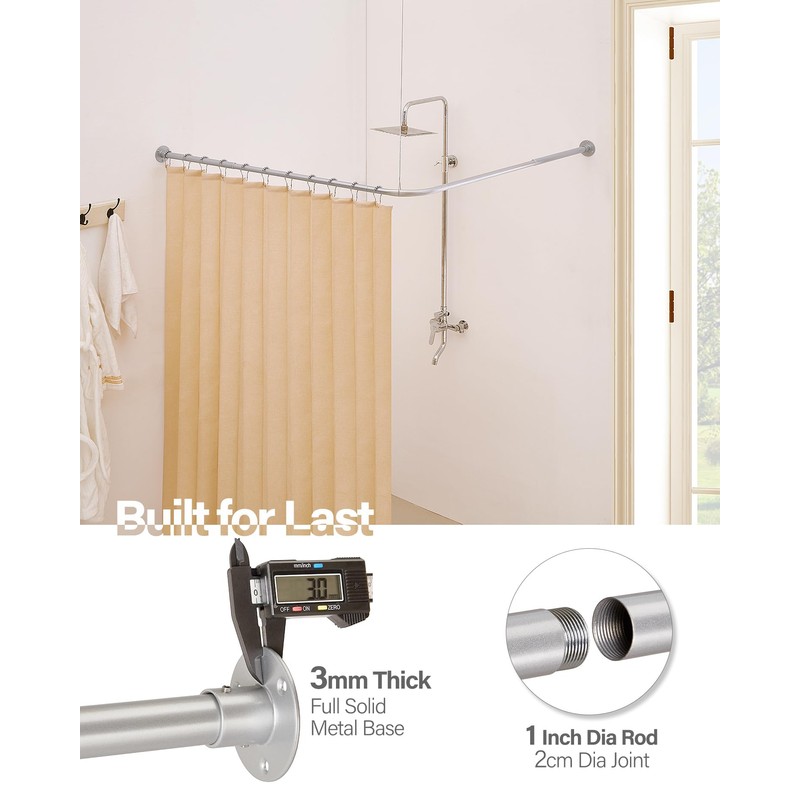 Crkmire Corner Shower Curtain Rod, Silver Gray [24"-53"] x [24"-53"]
