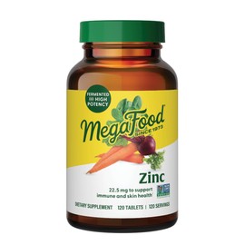 MegaFood MegaFood Zinc Supplements - Vegan Immune Support Supplement with 22.5 mg High Potency Fermented Zinc - Made with Real Food - Gluten-Free, Kosher - 120 Tablets, 120 Servings