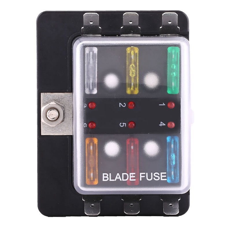 6 Way Circuit Blade Fuse Box Block Holder With LED