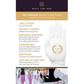 Guantes de algodón prémium de Beauty Care Wear para eccemas, piel seca e hidratación, 20 unidades, L, Blanco