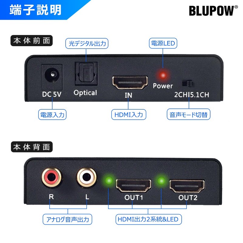 BLUPOW VA72 4K30Hz HDMI Splitting 1 Input 2 Outputs +