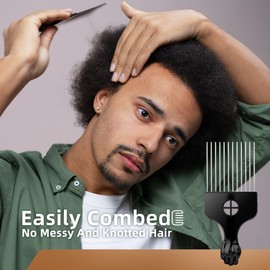 Beauty7 Hair Pick Afro Hair Styling Pick & Lift Comb Afro Pick Lift Hair Styling Comb for African Square Hair Styling Comb Hair Comb Pick Wave African Hair Styling Comb for African Hair Black(Size: M)
