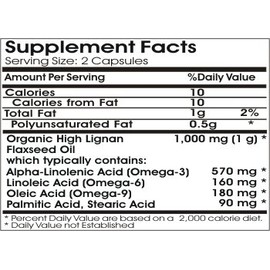 Organic Flaxseed Oil High Lignan 1000mg ~ 200 Capsules - No Additives ~ Naturetition Supplements