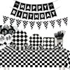 196Pcs Black White Checkered Race Car Party Supplies for 24