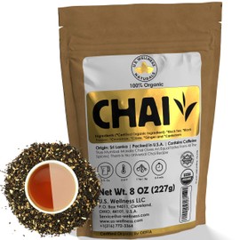 Classic Chai Tea Loose Leaf | CEYLON (110+ Cups) | 100% CERTIFIED ORGANIC Chai Ingredients| Black Tea, Cinnamon, Cardamom, Cloves & Black Pepper | Brews Chai Latte | Ancient Indian House Recipe | 8oz