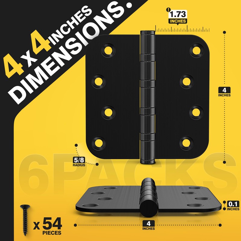 KOLET Ball Bearing Door Hinges, 4 x 4 Inches Black