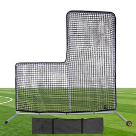 Gagalileo Baseball L-Screen Protective Pitching Net: 7x7 FT Portable for Batting Cage Backyard Practice - Coaches Parents Youth Training Beisbol with Wheels