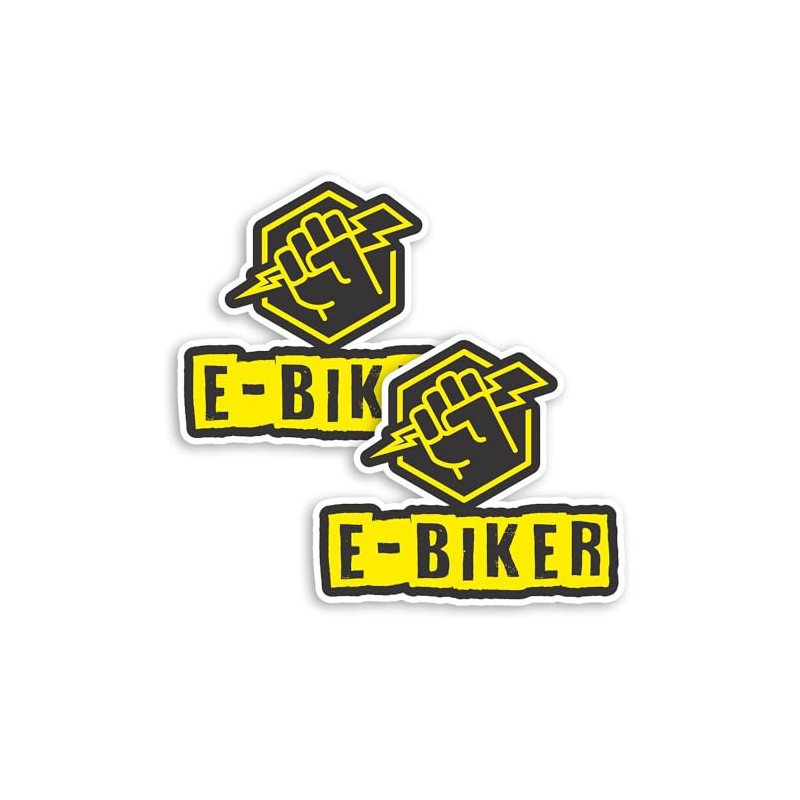 2 x 10cm E-Biker Lightning Bolt Vinyl Stickers - Yellow