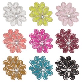 FINGERINSPIRE 18 Pcs Flower Beaded Rhinestone Patches 9 Color 8 Petals Flower Beaded Applique 2.2inch Floral Rhinestone Patch Hotfix Rhinestone Beaded Applique Clothing Repair Patch for Dress Hat DIY