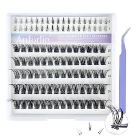 Pestañas autoadhesivas de 10 a 18 mm con pestañas inferiores de 6 a 7 mm, kit de grupos de pestañas naturales con pinzas para pestañas, pestañas postizas con rizo en C, sin necesidad de pegamento,