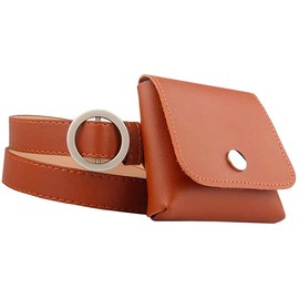 CHROME CRANE BLT036 Women's Leather Belt, Waist Bag, Pouch, Small Storage, Round Buckle, Cute,, 04.camel