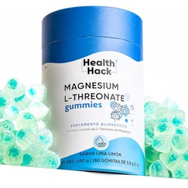Health Hack Magnesio L-Treonato en Gomitas, 1500 mg L-Treonate, 120 mg Magnesio Elemental, con L-Teanina, Acerola, Vitamina B6 y Pimienta Negra, Sin A