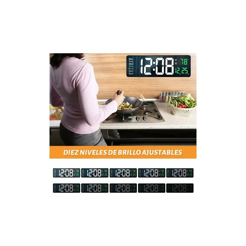 Oailgent Reloj De Pared Digital Con Termómetro, Alarmas Y Calendario