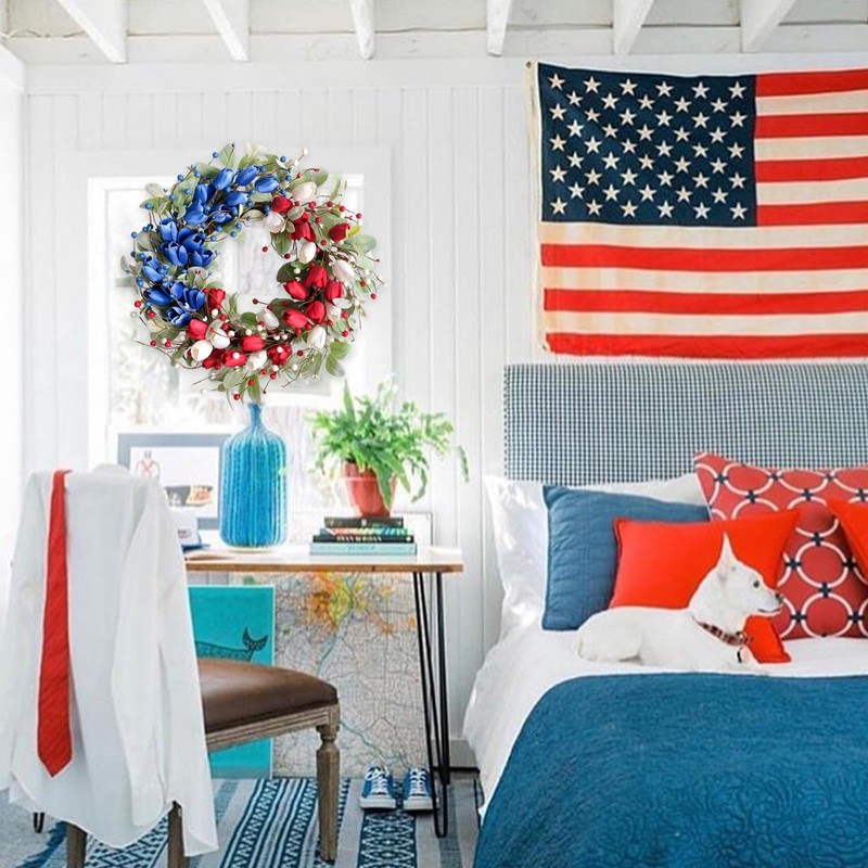 22" Tulip Flower Patriotic Wreaths Red White Blue Decor Memorial