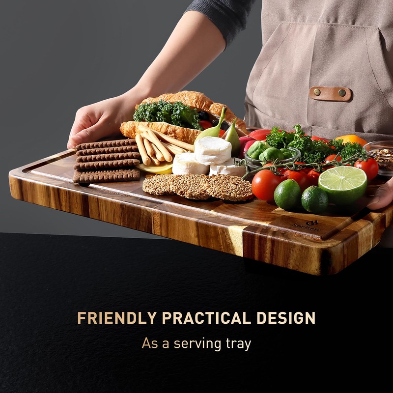 End Grain Cutting Board for Kitchen with Non-slip Feet, Acacia