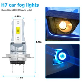 Osilly Car H7 LED Fog Light, 2 PCS Auto Bright LED Fog Headlight Bulbs, 80W 6000K Plug and Play Daytime Running Lights, Automotive Replacement Headlamp Driving Bulb for Various Vehicle（Yellow）