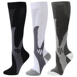ZFiSt Plus Size Compression Socks Wide Calf for Women Men,3 Pair Sport Compression Stocking Nurse Socks for Edema Travel(Black+Grey+white,3XL)