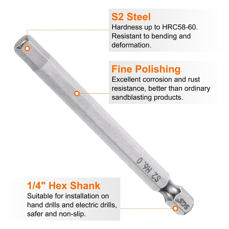HARFINGTON Hex Head Wrench Drill Bit 6mm (H6) Metric 1/4"