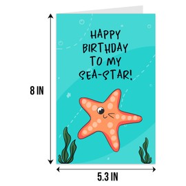 Qiliji Funny Sister Birthday Card, Pun Birthday Card for Sister Bestie, Starfish Bday Greeting Card, Happy Birthday To My Sea-Star Card