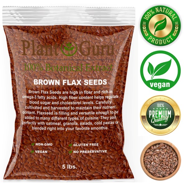 Brown Flax Seeds Whole 5 lbs. Bulk Omega-3 NON GMO 100% Pure Linseed Flaxseed